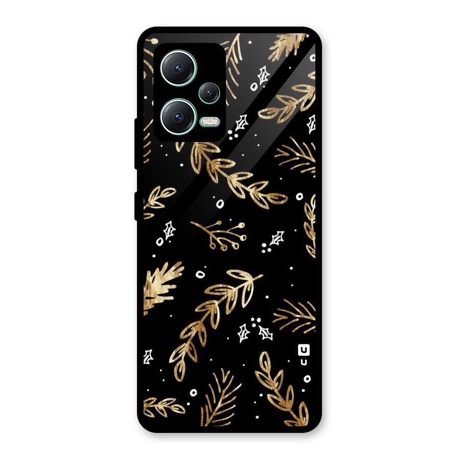 Gold Palm Leaves Glass Back Case for Redmi Note 12 5G