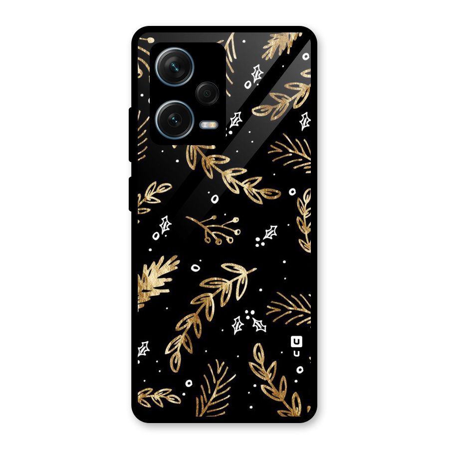 Gold Palm Leaves Glass Back Case for Redmi Note 12 Pro Plus 5G
