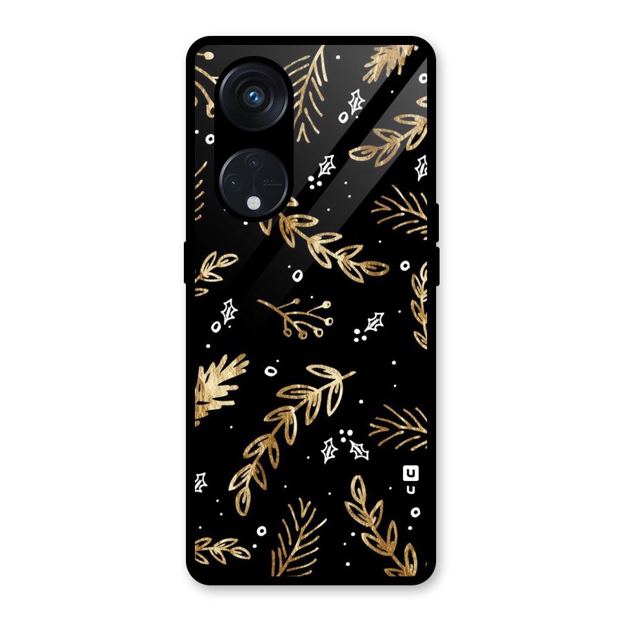 Gold Palm Leaves Glass Back Case for Reno8 T 5G