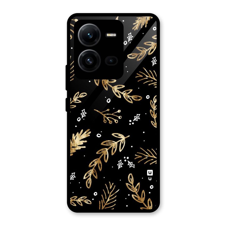 Gold Palm Leaves Glass Back Case for Vivo V25