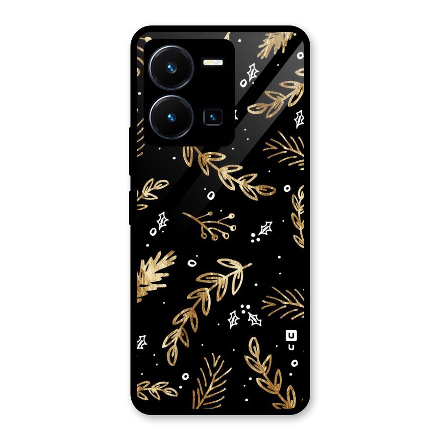Gold Palm Leaves Glass Back Case for Vivo Y35