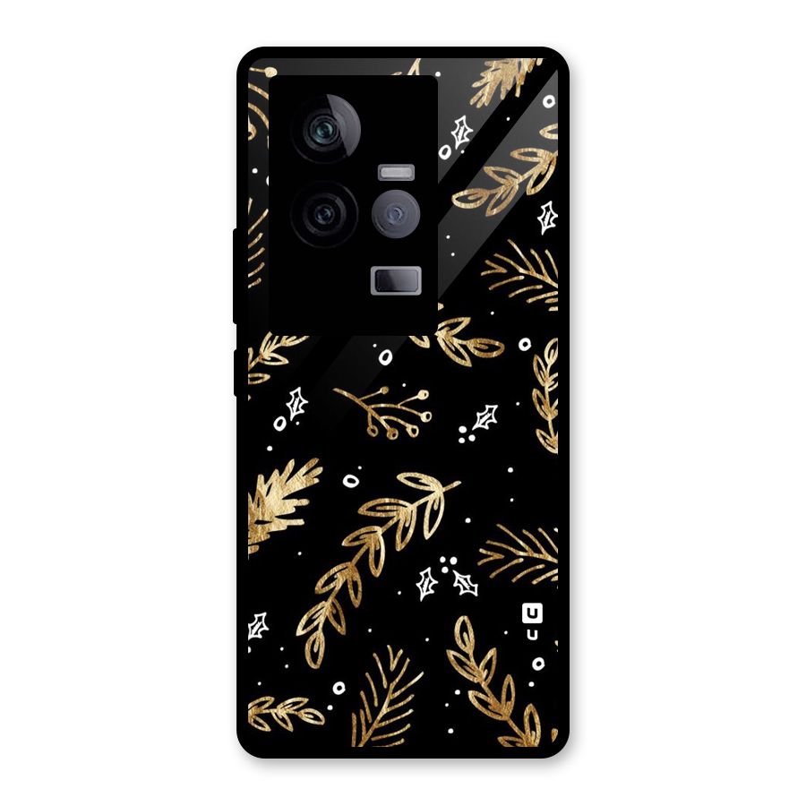 Gold Palm Leaves Glass Back Case for Vivo iQOO 11 5G