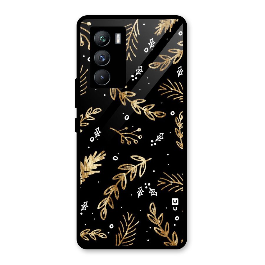 Gold Palm Leaves Glass Back Case for Vivo iQOO 9 SE