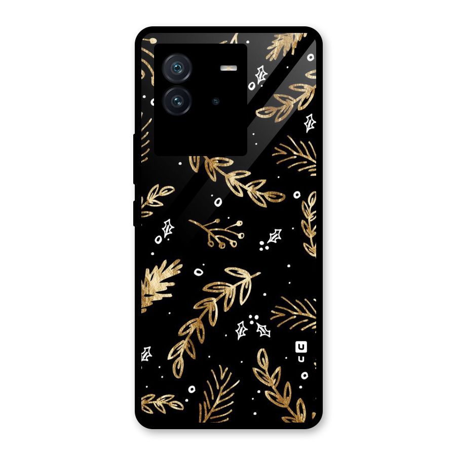 Gold Palm Leaves Glass Back Case for Vivo iQOO Neo 6 5G