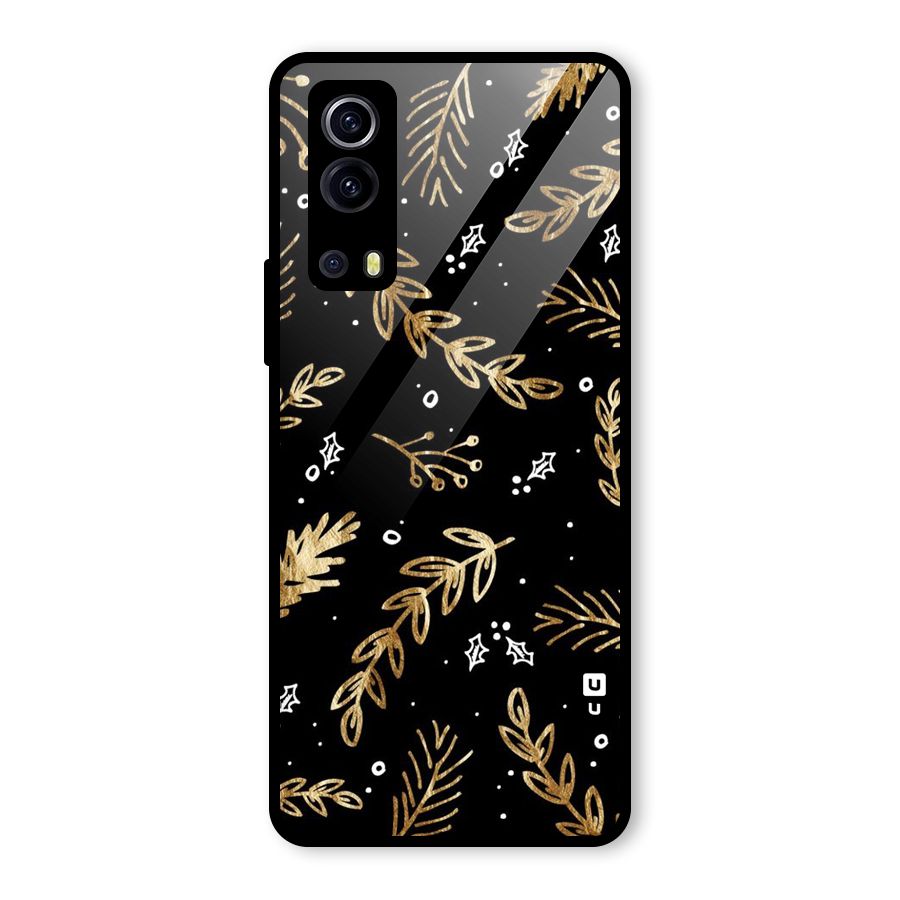 Gold Palm Leaves Glass Back Case for Vivo iQOO Z3