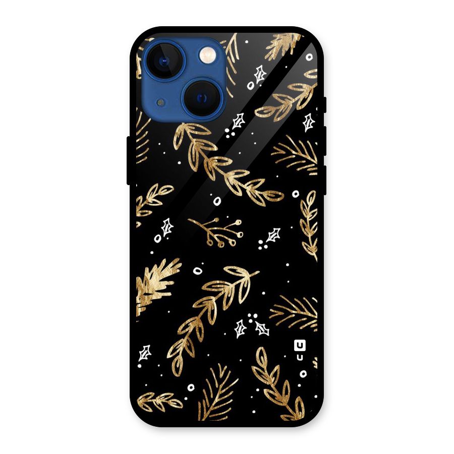 Gold Palm Leaves Glass Back Case for iPhone 13 Mini