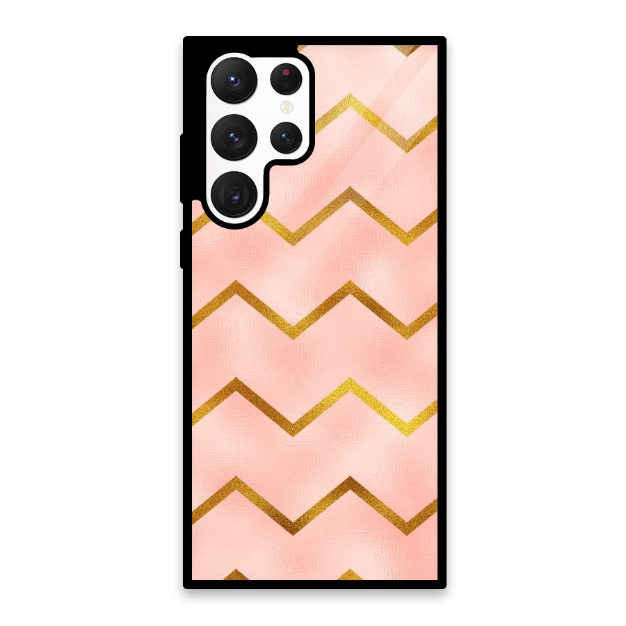 Gold Pink Pattern Glass Back Case for Galaxy S22 Ultra 5G