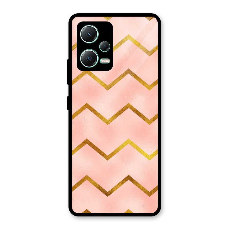 Gold Pink Pattern Glass Back Case for Redmi Note 12 5G