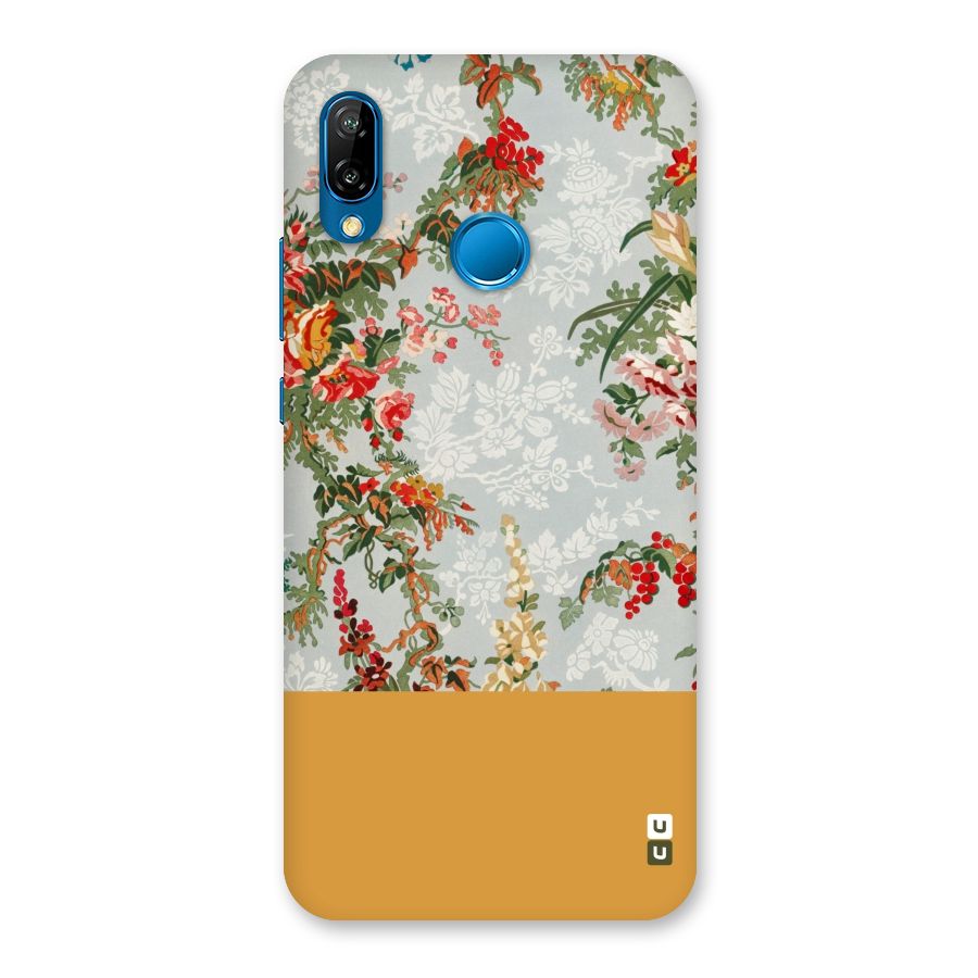 Golden Stripe on Floral Back Case for Huawei P20 Lite