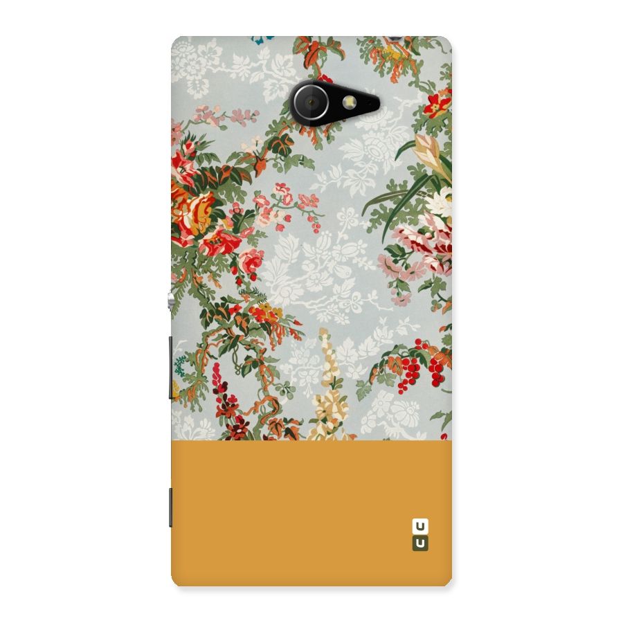 Golden Stripe on Floral Back Case for Sony Xperia M2