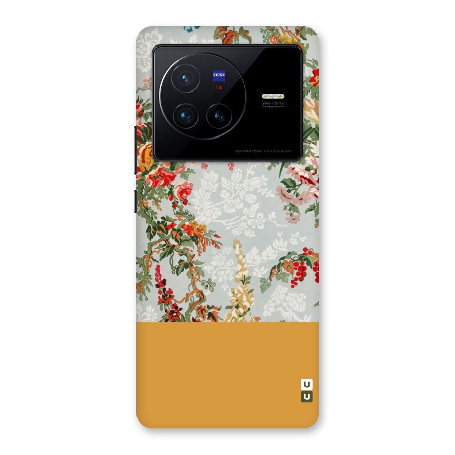 Golden Stripe on Floral Back Case for Vivo X80