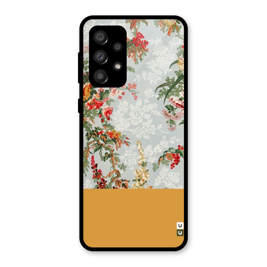 Golden Stripe on Floral Glass Back Case for Galaxy A32