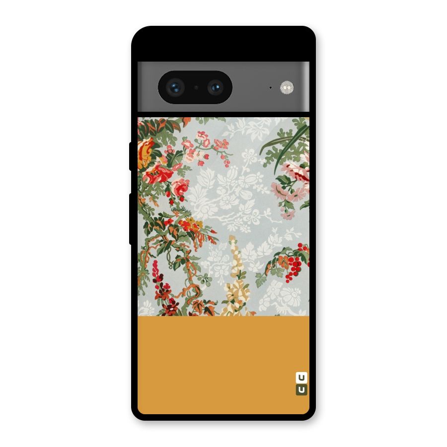 Golden Stripe on Floral Glass Back Case for Google Pixel 7