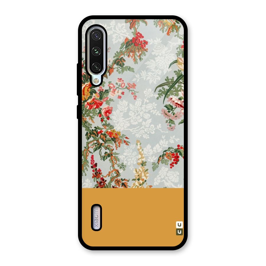 Golden Stripe on Floral Glass Back Case for Mi A3