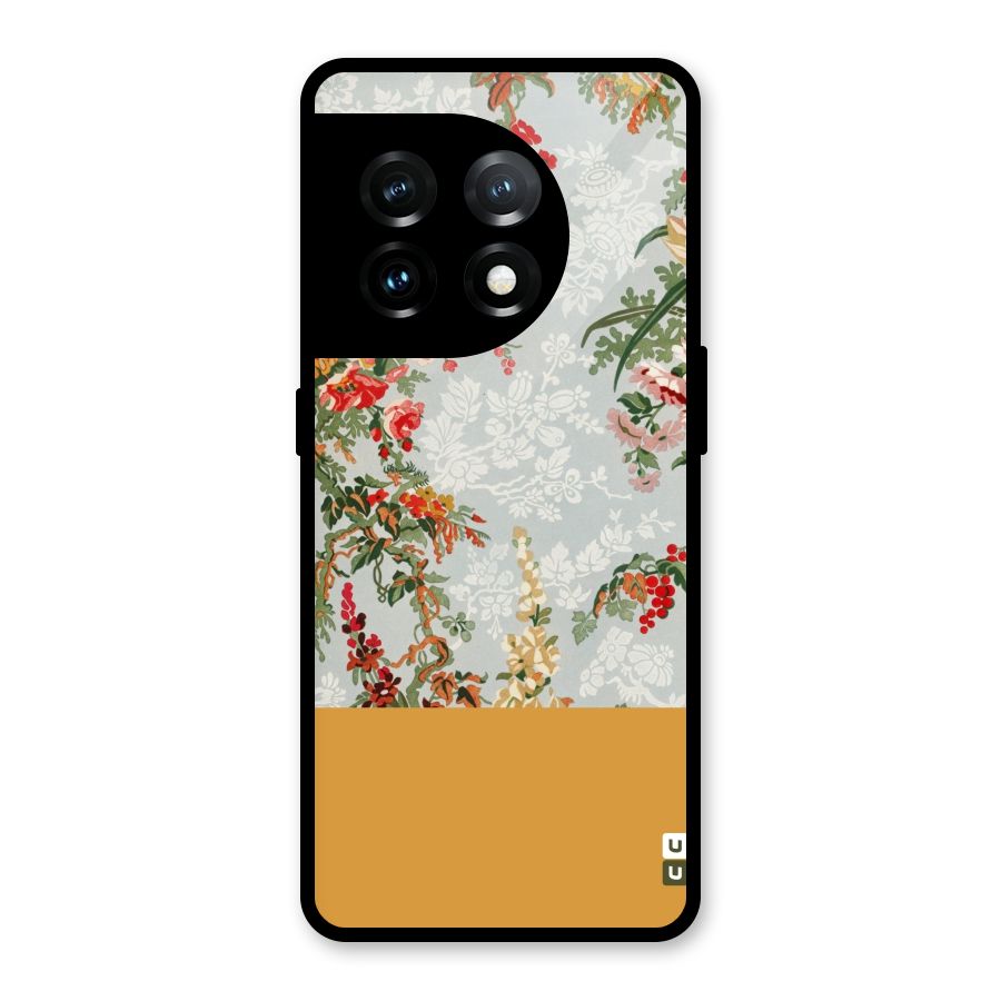 Golden Stripe on Floral Glass Back Case for OnePlus 11