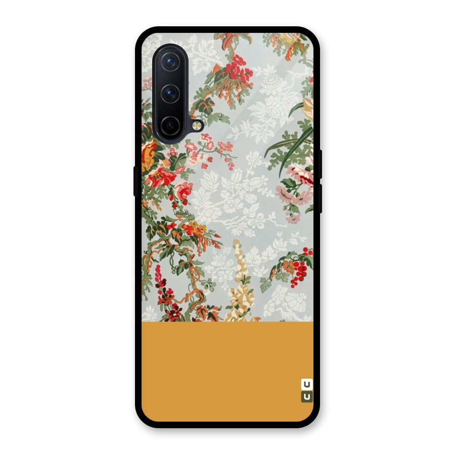 Golden Stripe on Floral Glass Back Case for OnePlus Nord CE 5G