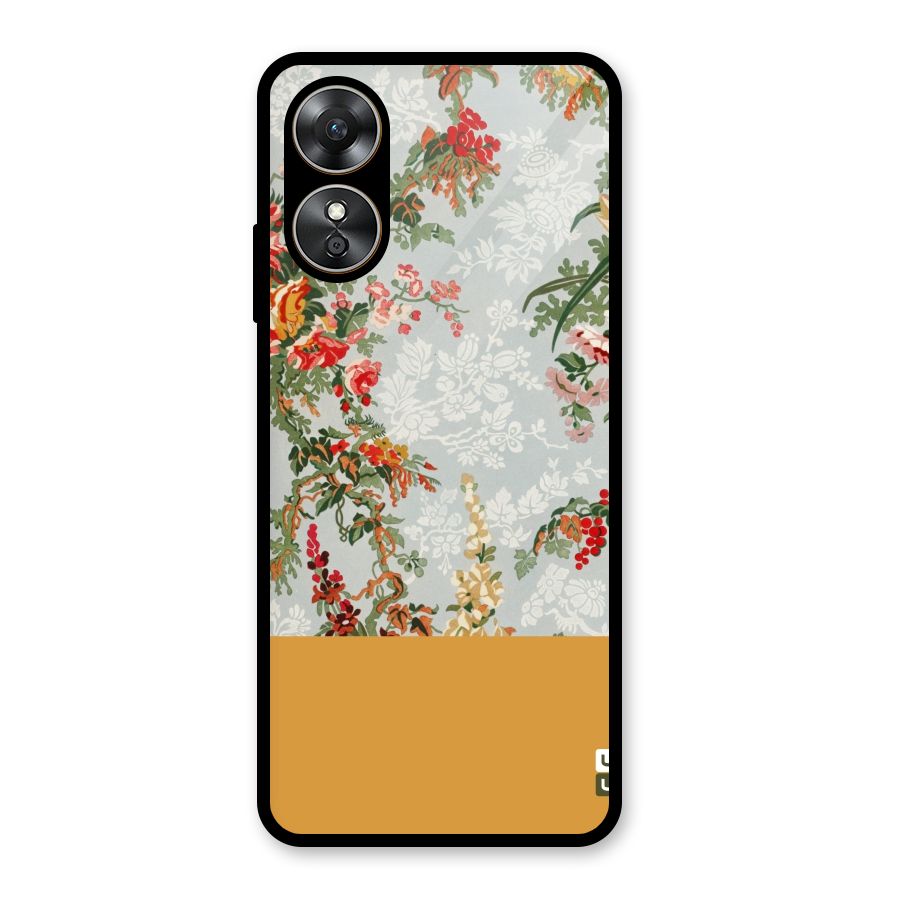 Golden Stripe on Floral Glass Back Case for Oppo A17