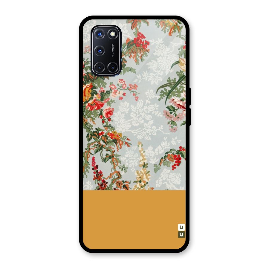 Golden Stripe on Floral Glass Back Case for Oppo A52