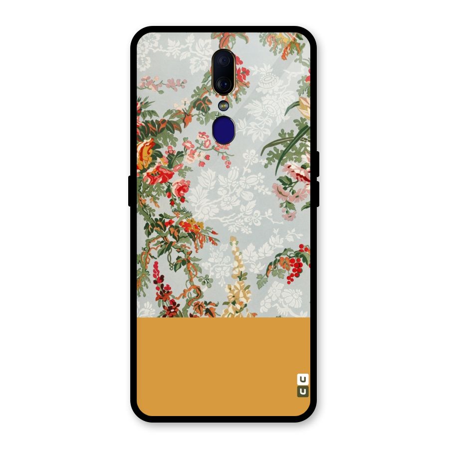 Golden Stripe on Floral Glass Back Case for Oppo F11