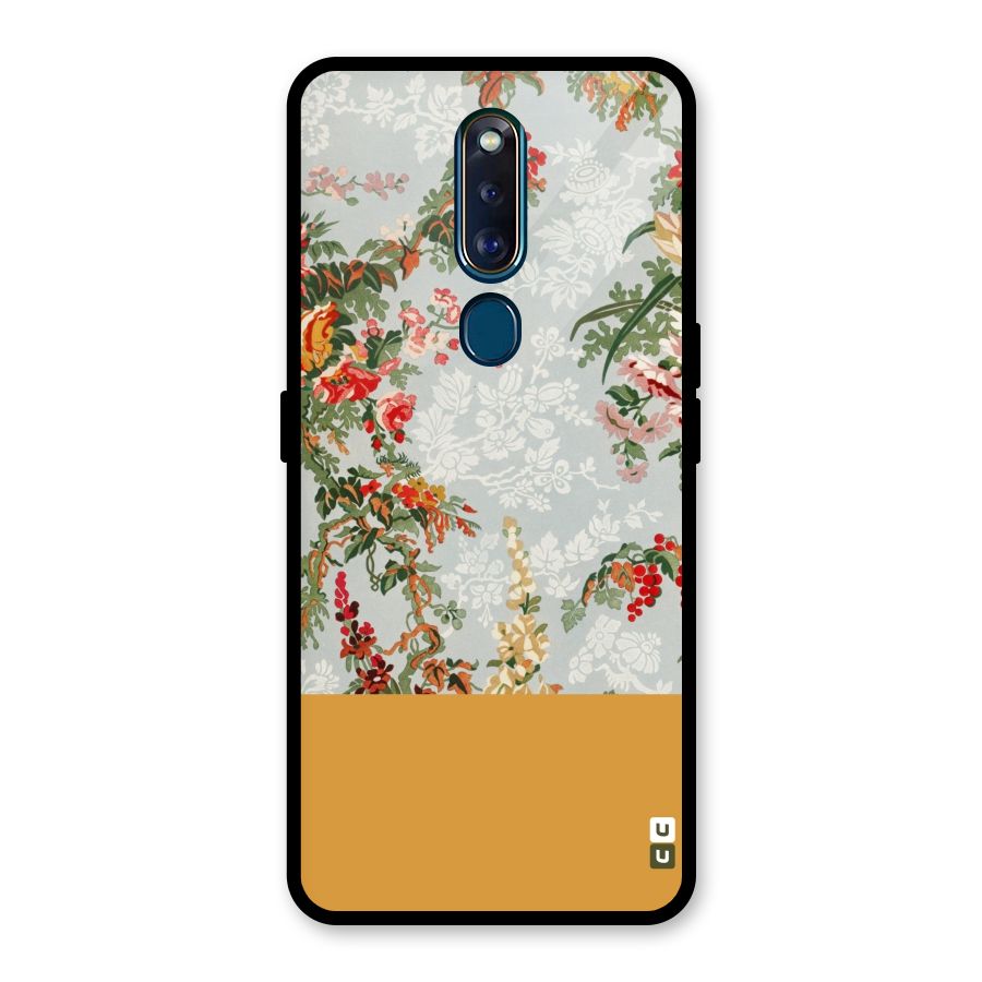 Golden Stripe on Floral Glass Back Case for Oppo F11 Pro
