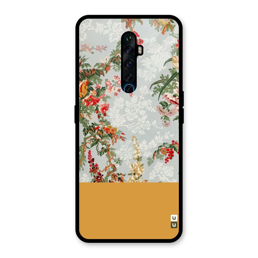 Golden Stripe on Floral Glass Back Case for Oppo Reno2 Z