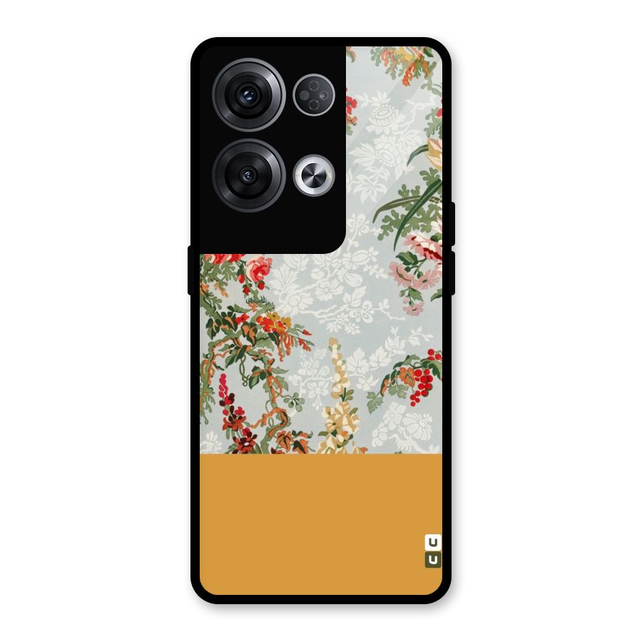 Golden Stripe on Floral Glass Back Case for Oppo Reno8 Pro 5G