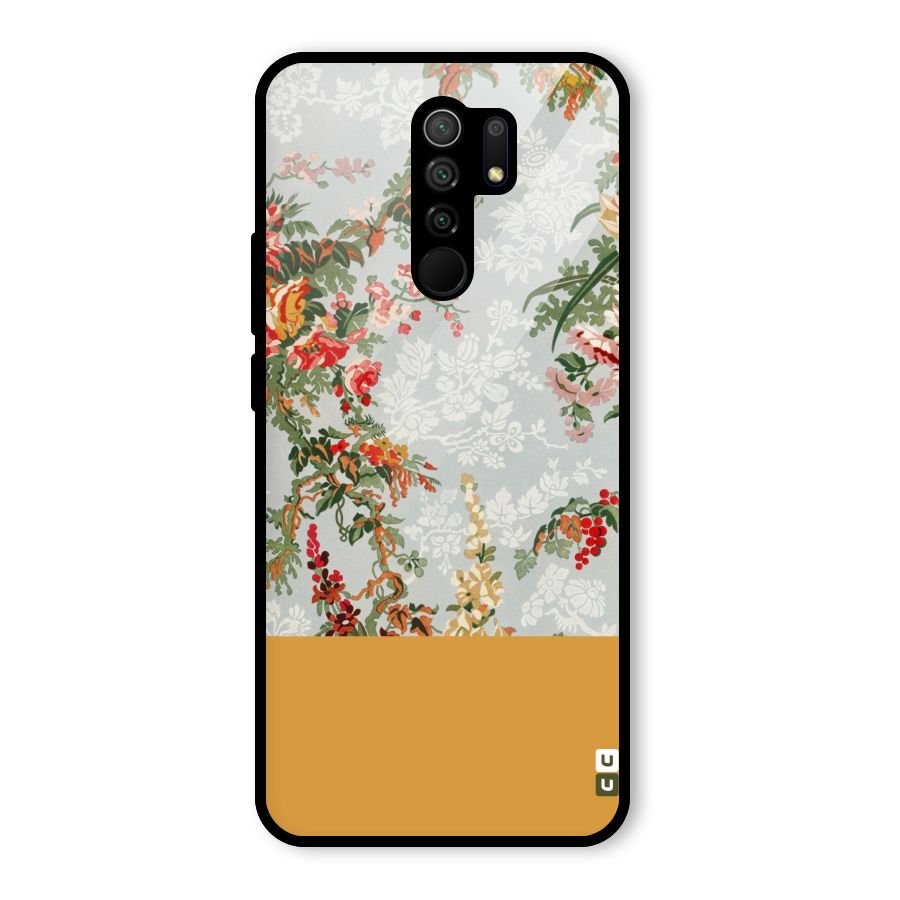 Golden Stripe on Floral Glass Back Case for Poco M2