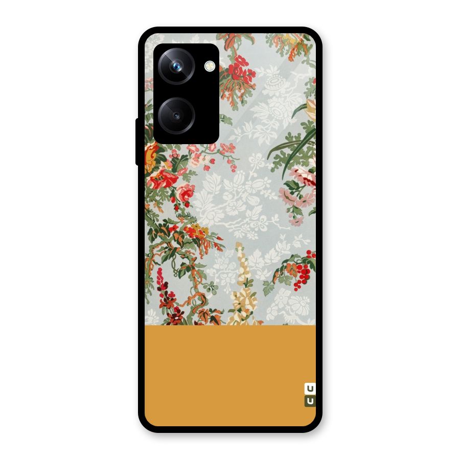 Golden Stripe on Floral Glass Back Case for Realme 10 Pro