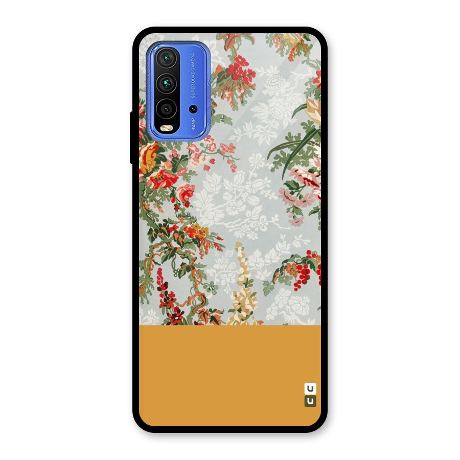 Golden Stripe on Floral Glass Back Case for Redmi 9 Power