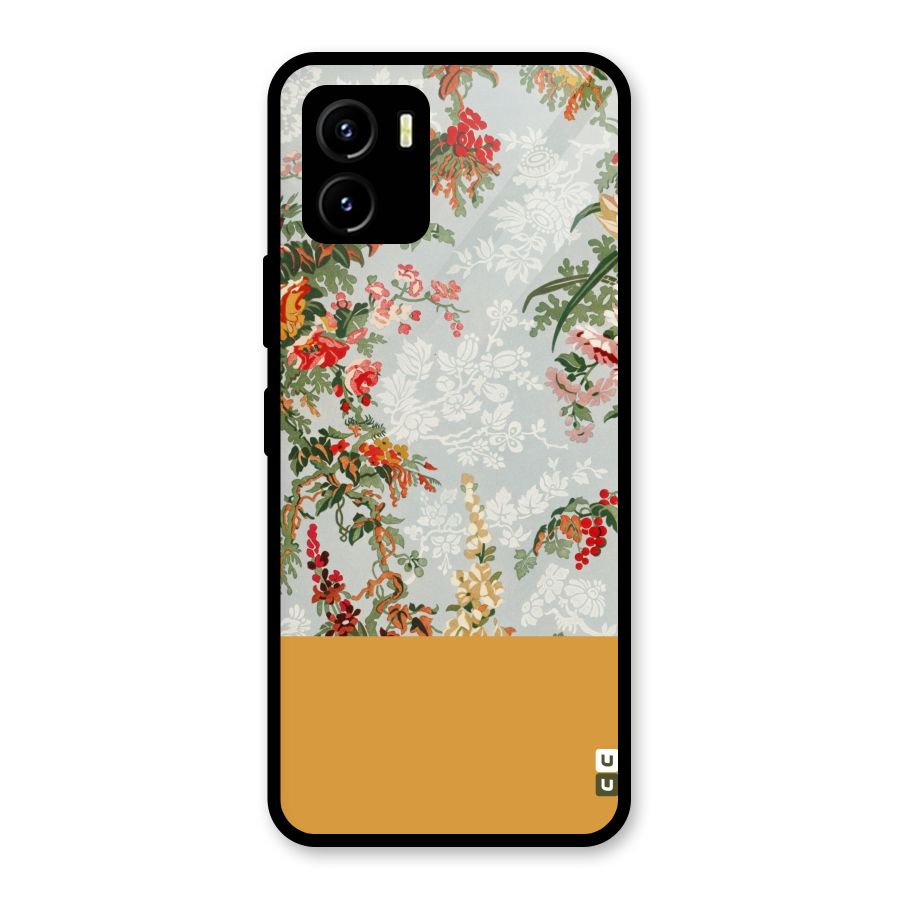 Golden Stripe on Floral Glass Back Case for Vivo Y15s