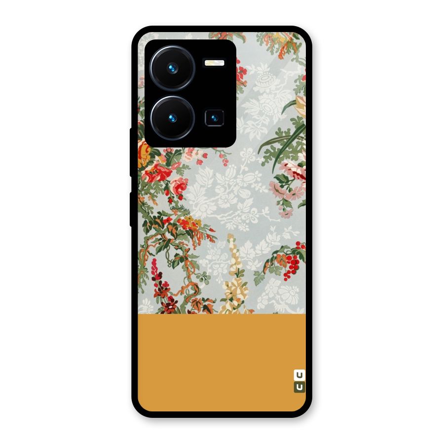Golden Stripe on Floral Glass Back Case for Vivo Y35