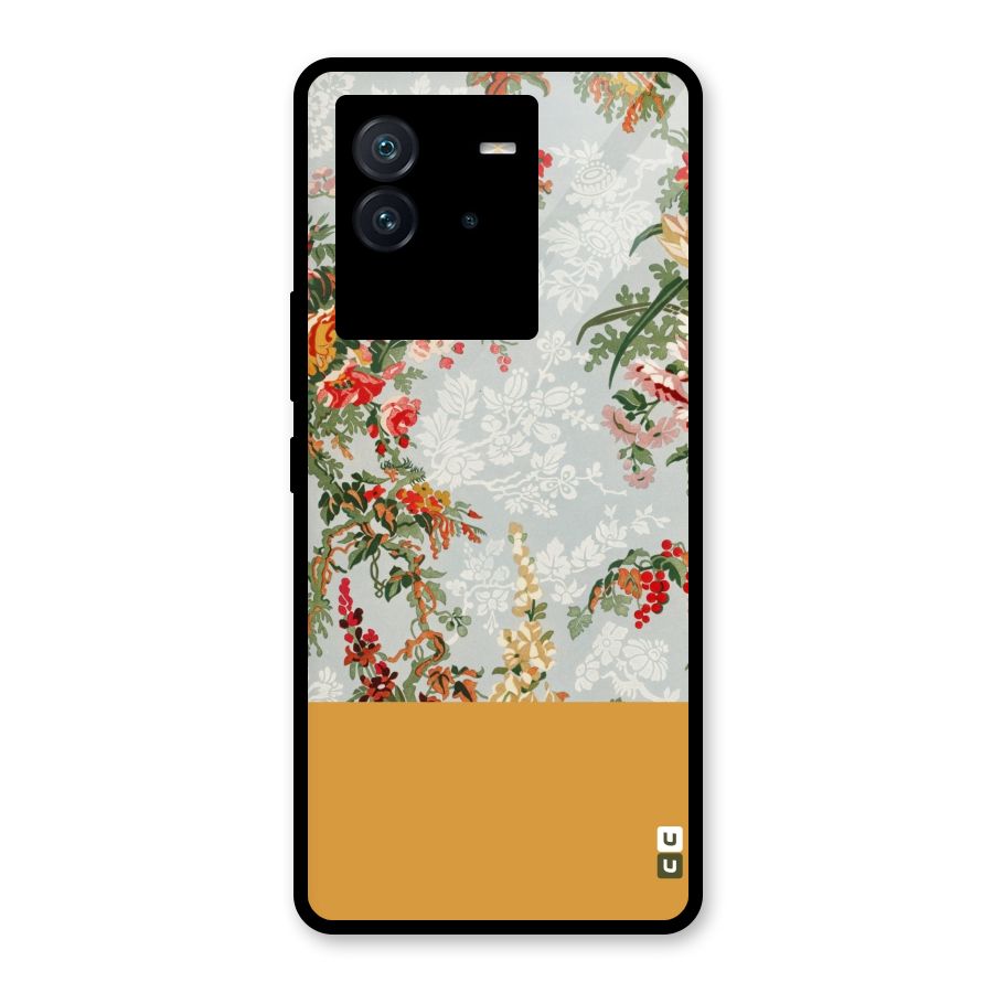 Golden Stripe on Floral Glass Back Case for Vivo iQOO Neo 6 5G