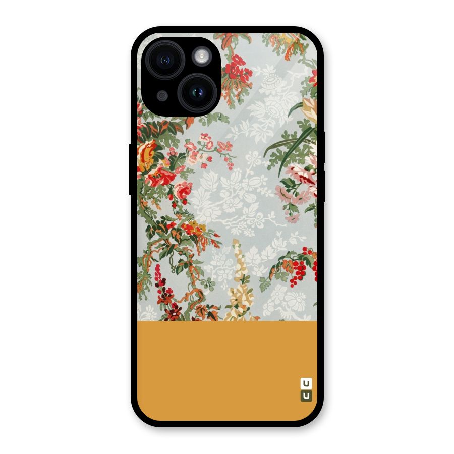 Golden Stripe on Floral Glass Back Case for iPhone 14