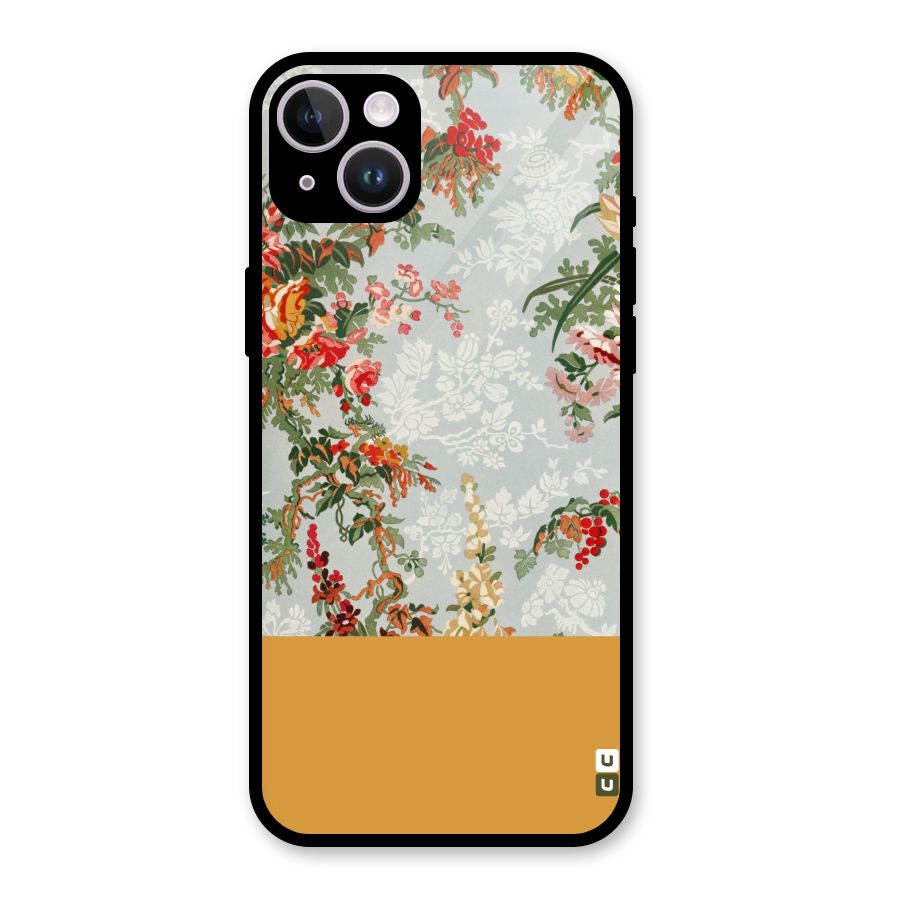 Golden Stripe on Floral Glass Back Case for iPhone 14 Plus