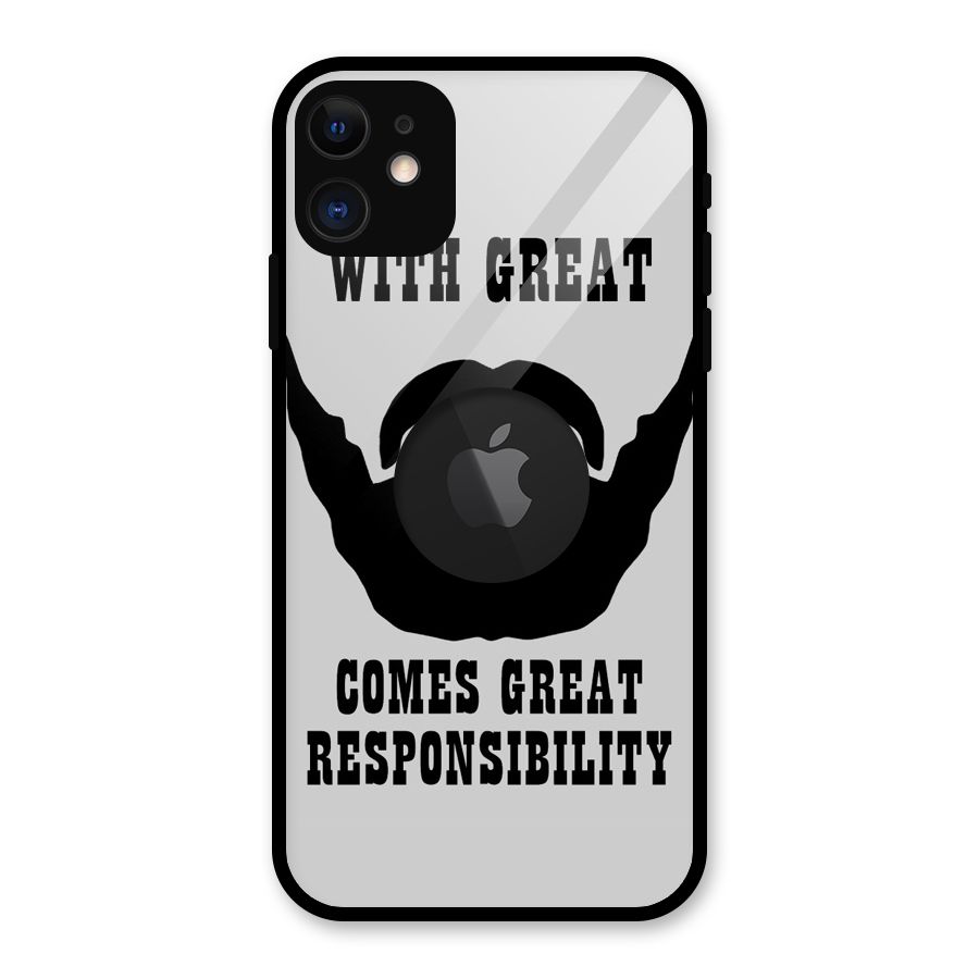 Great Beard Great Responsibility Glass Back Case for iPhone 11 Logo Cut