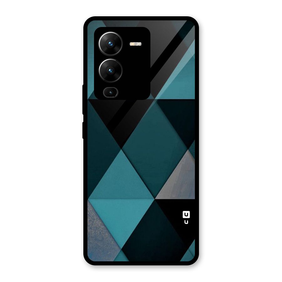Green Black Shapes Glass Back Case for Vivo V25 Pro