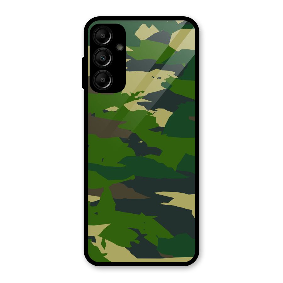 Green Camouflage Army Glass Back Case for Galaxy A14 5G