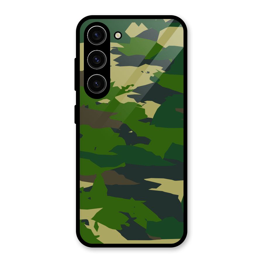 Green Camouflage Army Glass Back Case for Galaxy S23