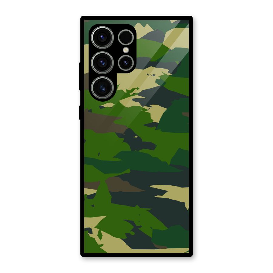 Green Camouflage Army Glass Back Case for Galaxy S23 Ultra
