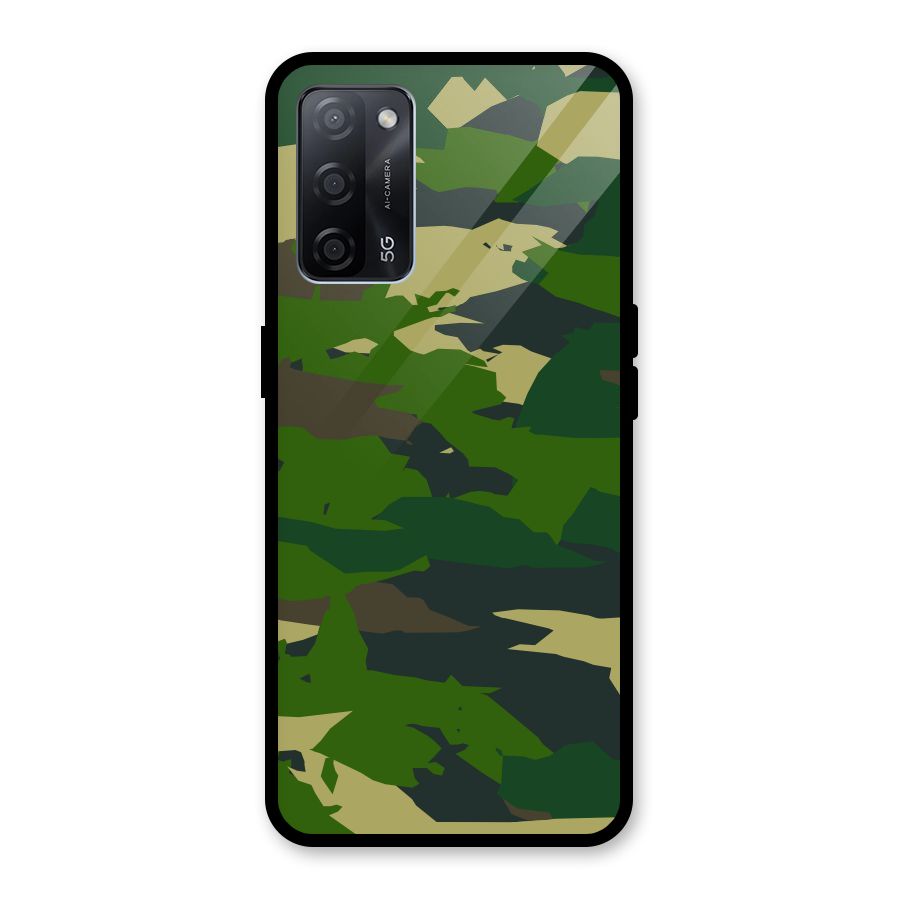 Green Camouflage Army Glass Back Case for Oppo A53s 5G
