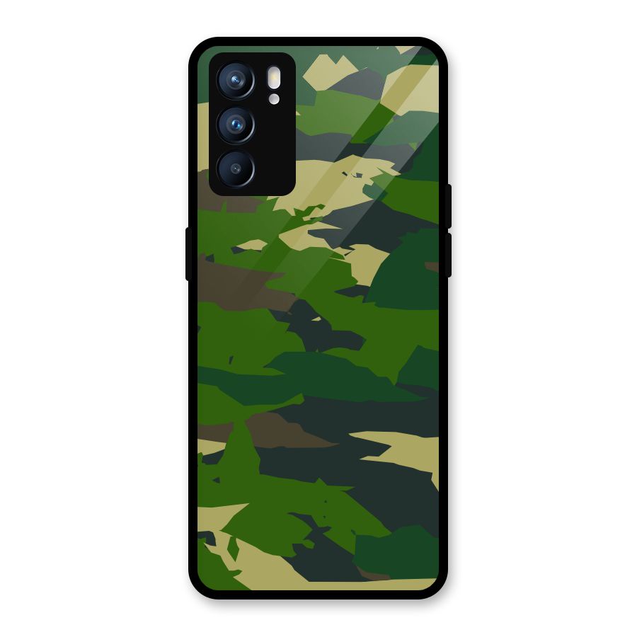 Green Camouflage Army Glass Back Case for Oppo Reno6 5G