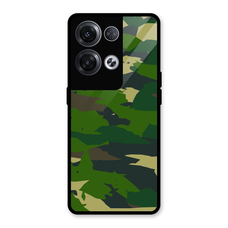 Green Camouflage Army Glass Back Case for Oppo Reno8 Pro 5G