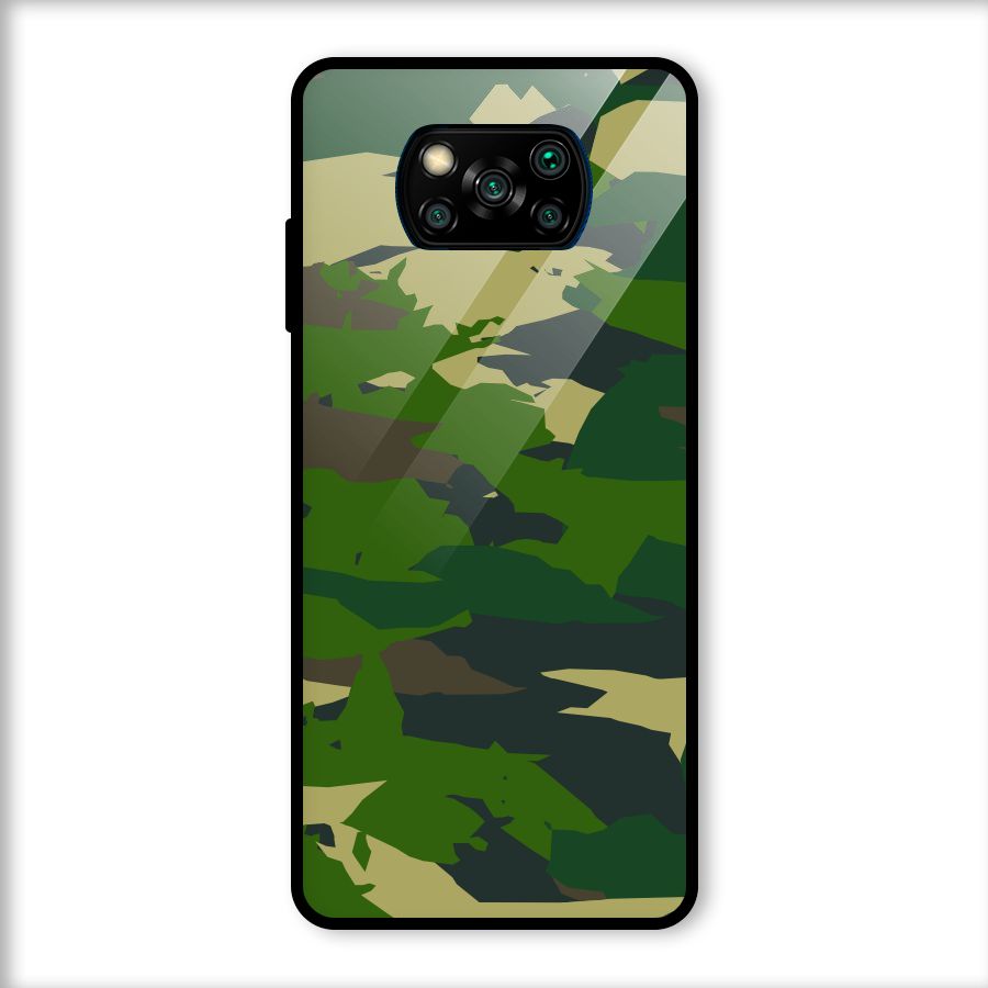 Green Camouflage Army Glass Back Case for Poco X3
