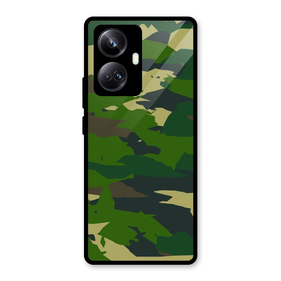 Green Camouflage Army Glass Back Case for Realme 10 Pro Plus