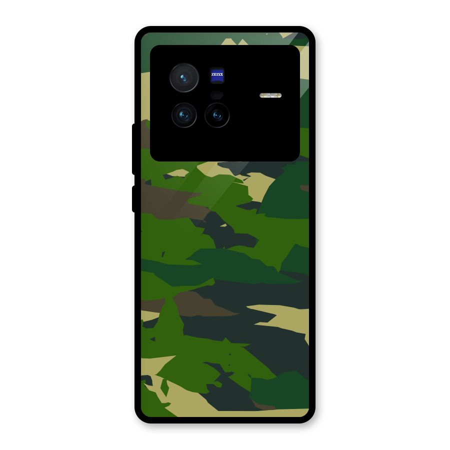 Green Camouflage Army Glass Back Case for Vivo X80