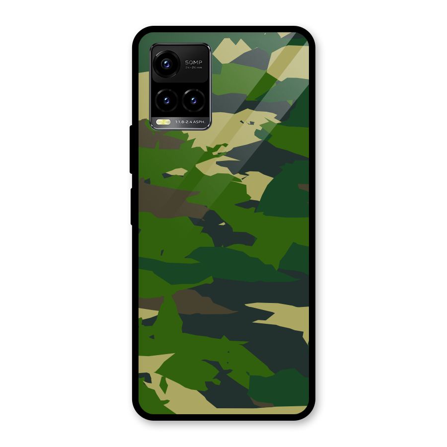 Green Camouflage Army Glass Back Case for Vivo Y21T