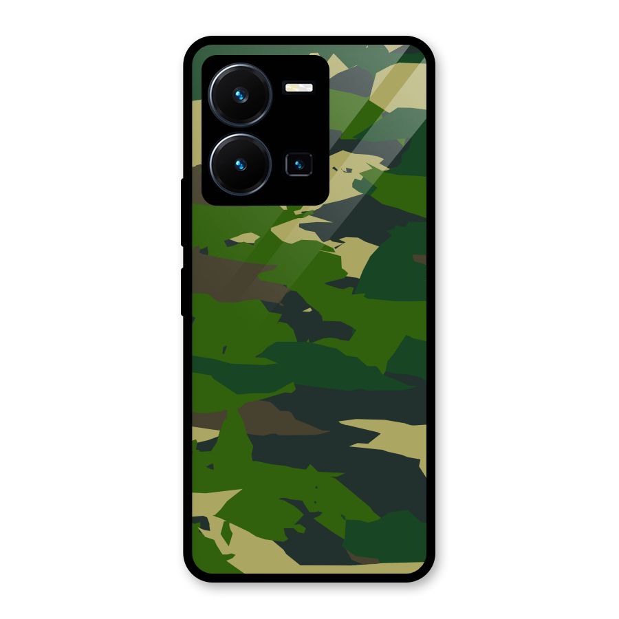 Green Camouflage Army Glass Back Case for Vivo Y35