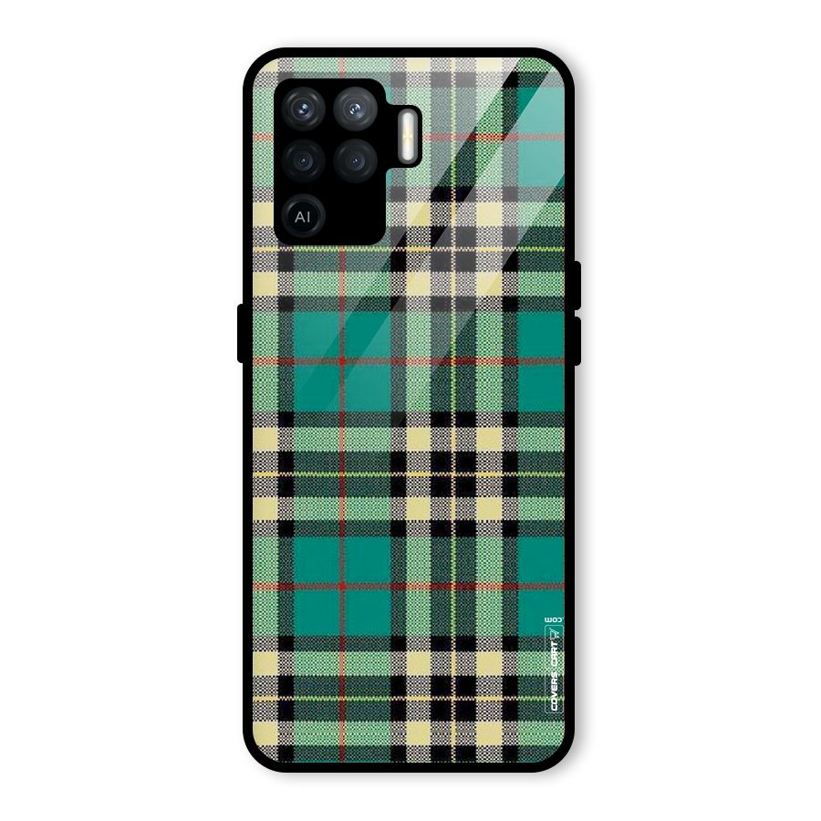 Green Check Glass Back Case for Oppo F19 Pro