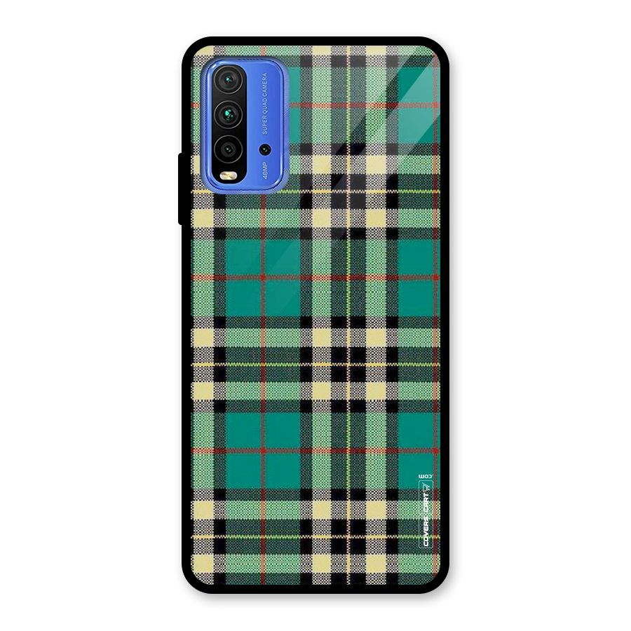 Green Check Glass Back Case for Redmi 9 Power