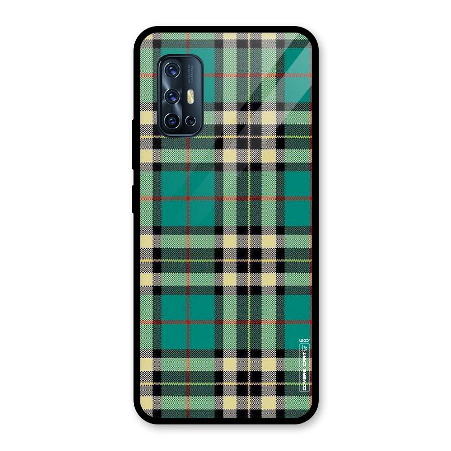 Green Check Glass Back Case for Vivo V17